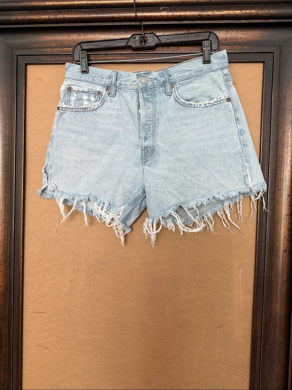 Agolde Parker Long Women’s Frayed High Rise Denim Shorts
